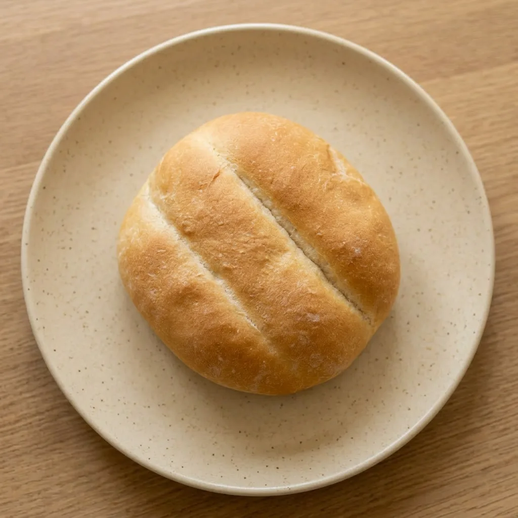 A serving of telera bread, split open and lightly buttered, with visible salt crystals on the crust.