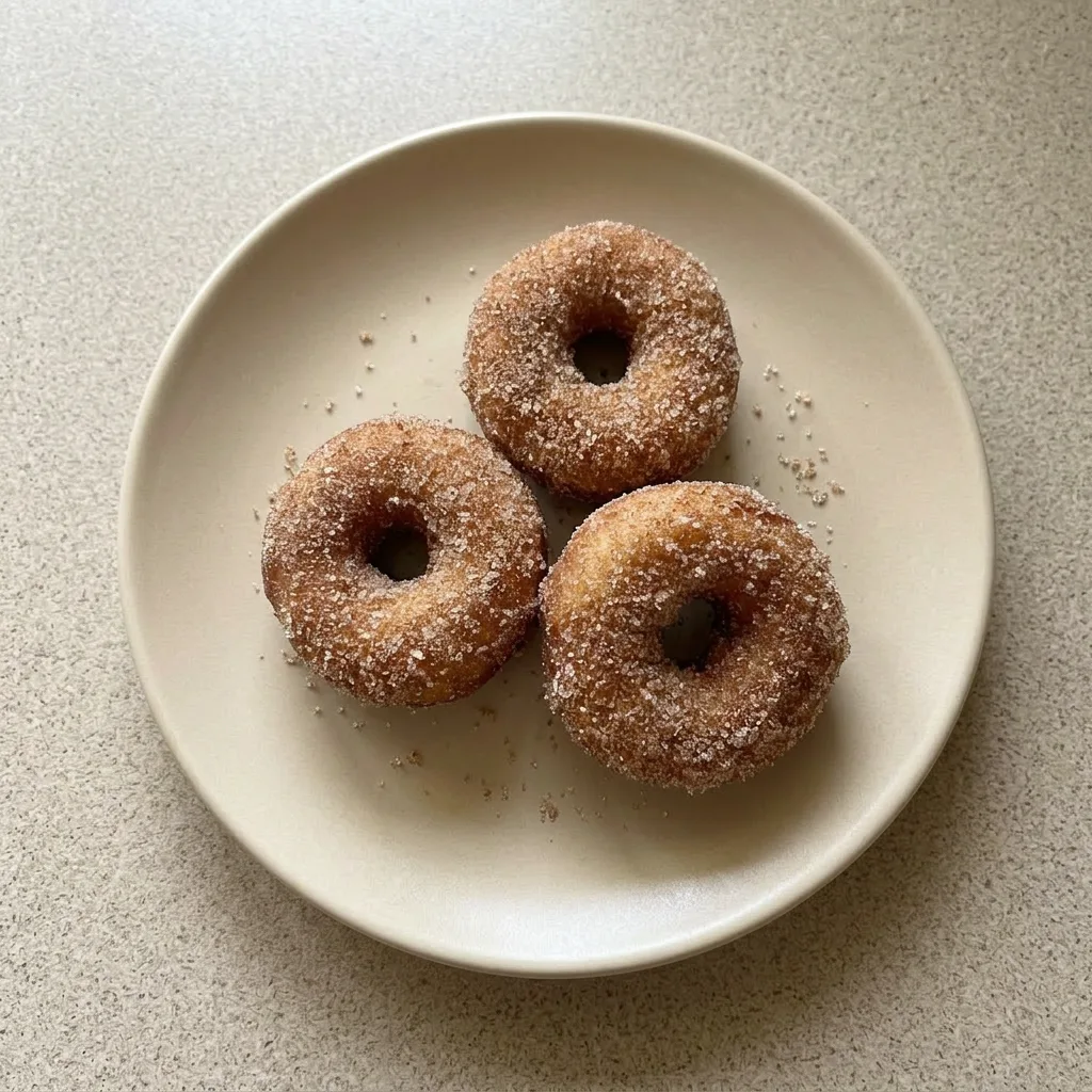 Ready to serve: a small pile of mini donuts with cinnamon and vanilla bean paste visible on the surface.