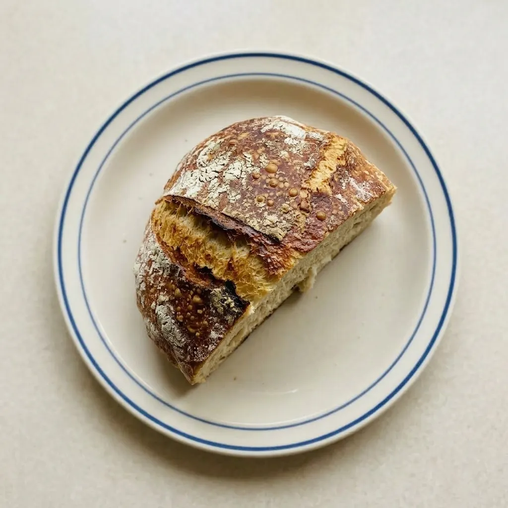 Ready to serve: a crusty bread loaf on a cutting board, sliced and dusted with flour.
