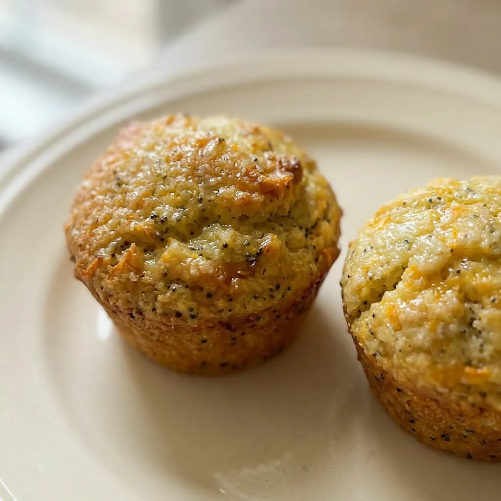 Macro detail of a muffin's moist crumb, visible poppy seeds, and a glossy butter sheen.