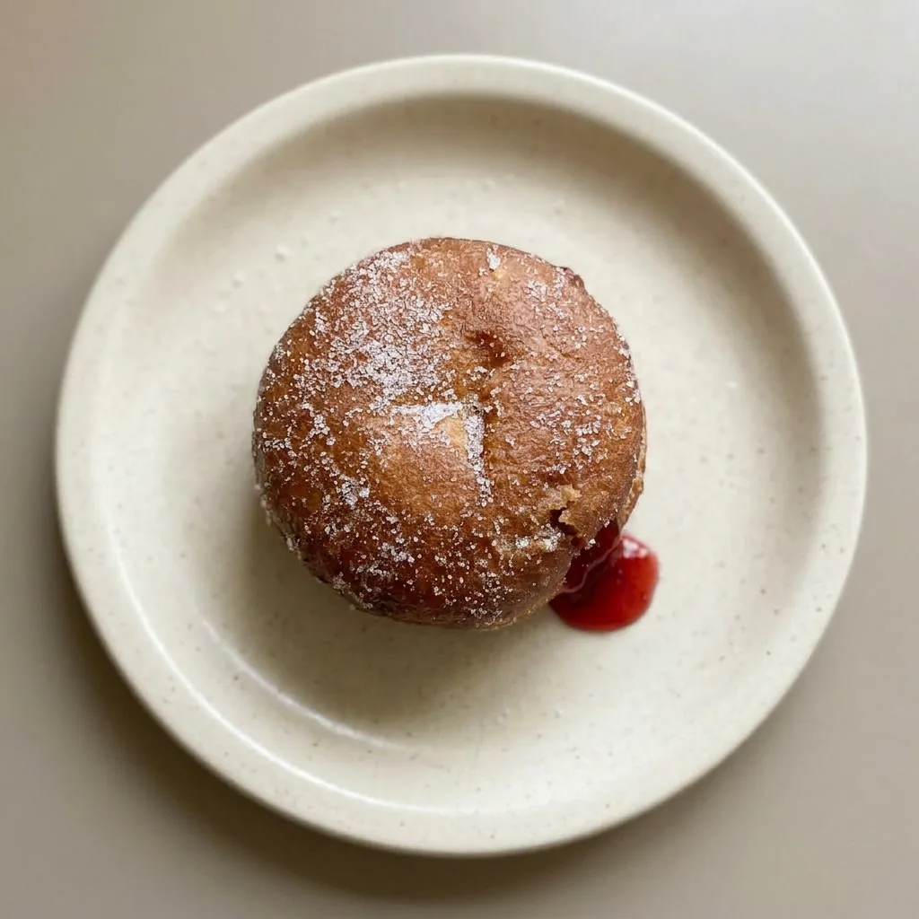 Ready to serve: a stack of jelly-filled doughnuts with a sprinkle of sugar on top.