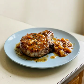 Savory Peach Bourbon BBQ Glazed Pork Chops