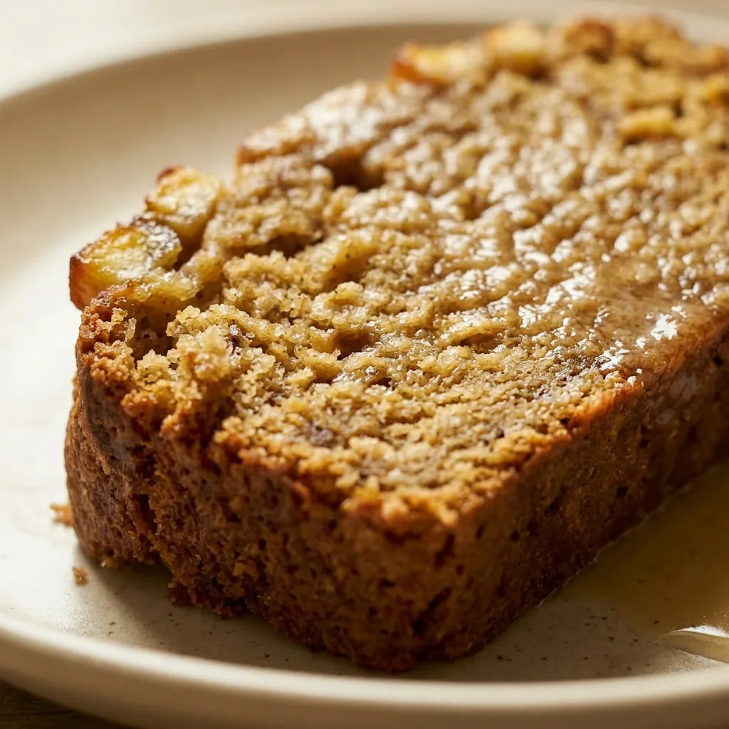 Macro detail of moist plantain bread crumb with yogurt swirls and melted butter streaks.