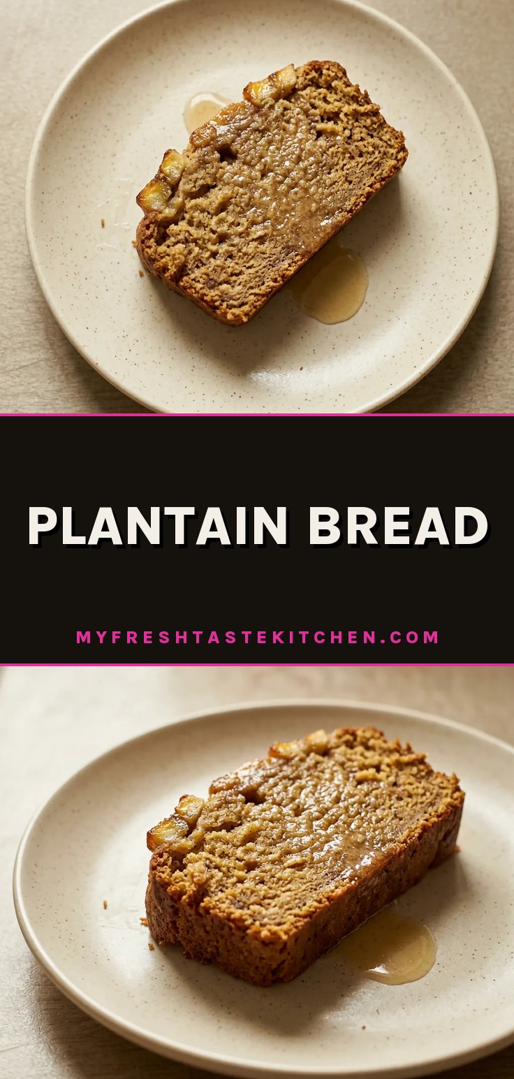 Top-down look at a round plantain bread slice with visible brown sugar crust and lime zest flecks.