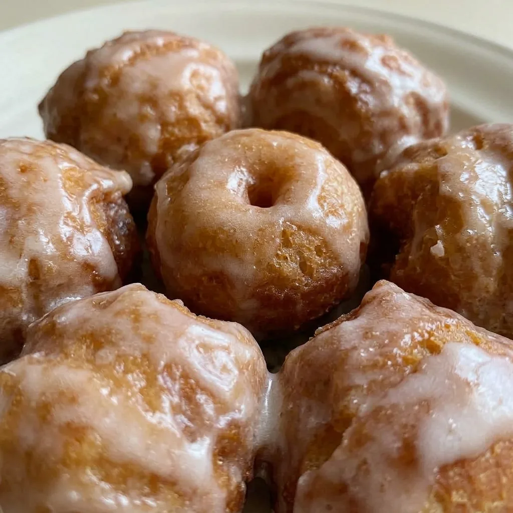 Zoomed in on a single glazed potato donut with vanilla icing, showing a golden-brown crust and soft interior.