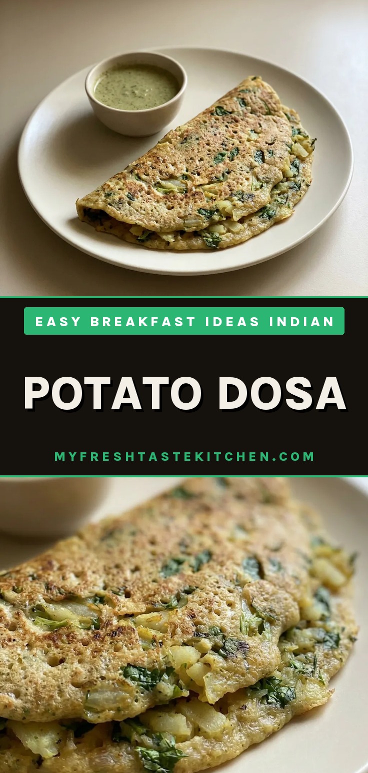 A crispy potato dosa with spinach and jalapeño pieces visible on the surface, golden brown edges.