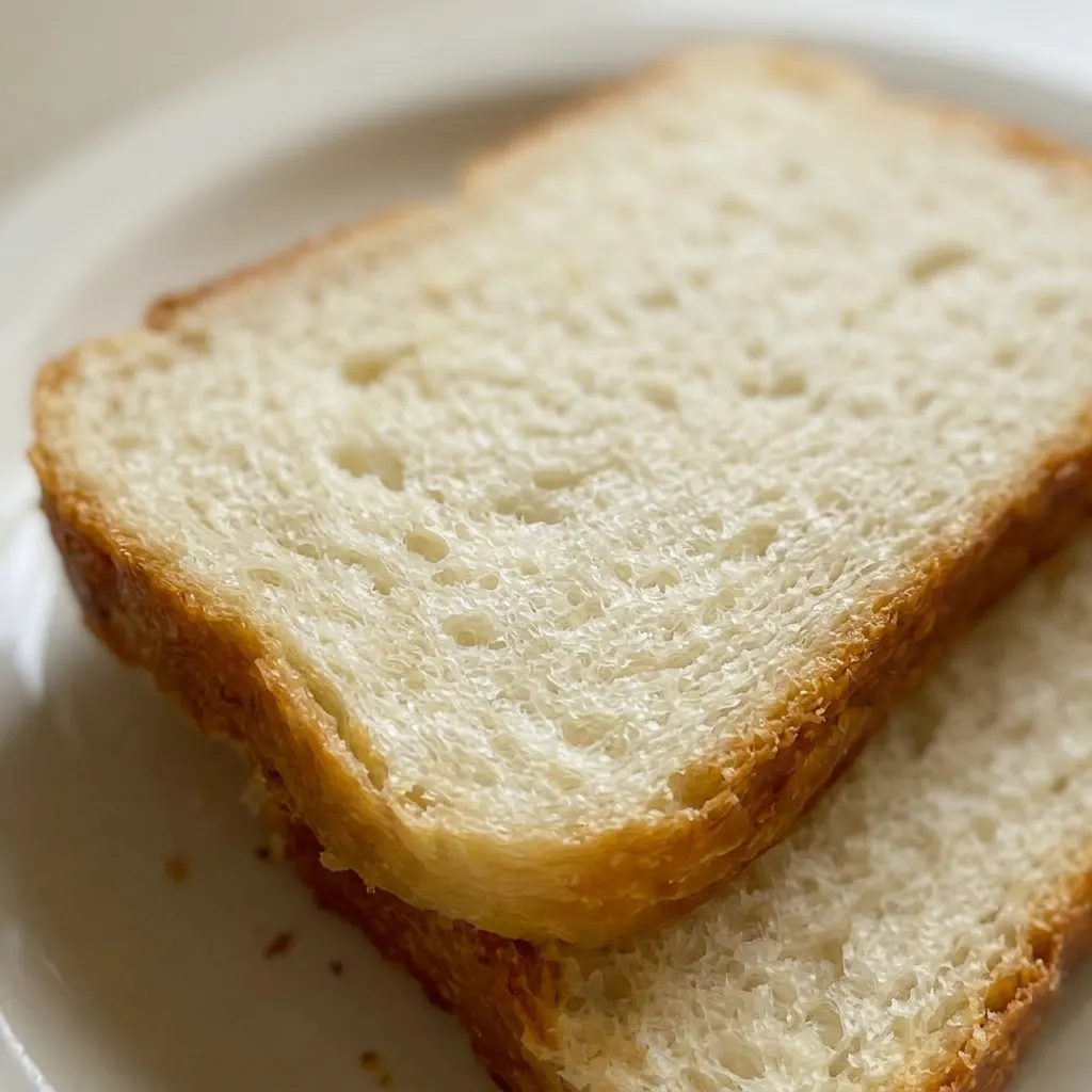 Up close, a slice of sourdough bread reveals a soft, airy crumb with small holes and a slightly crispy crust.