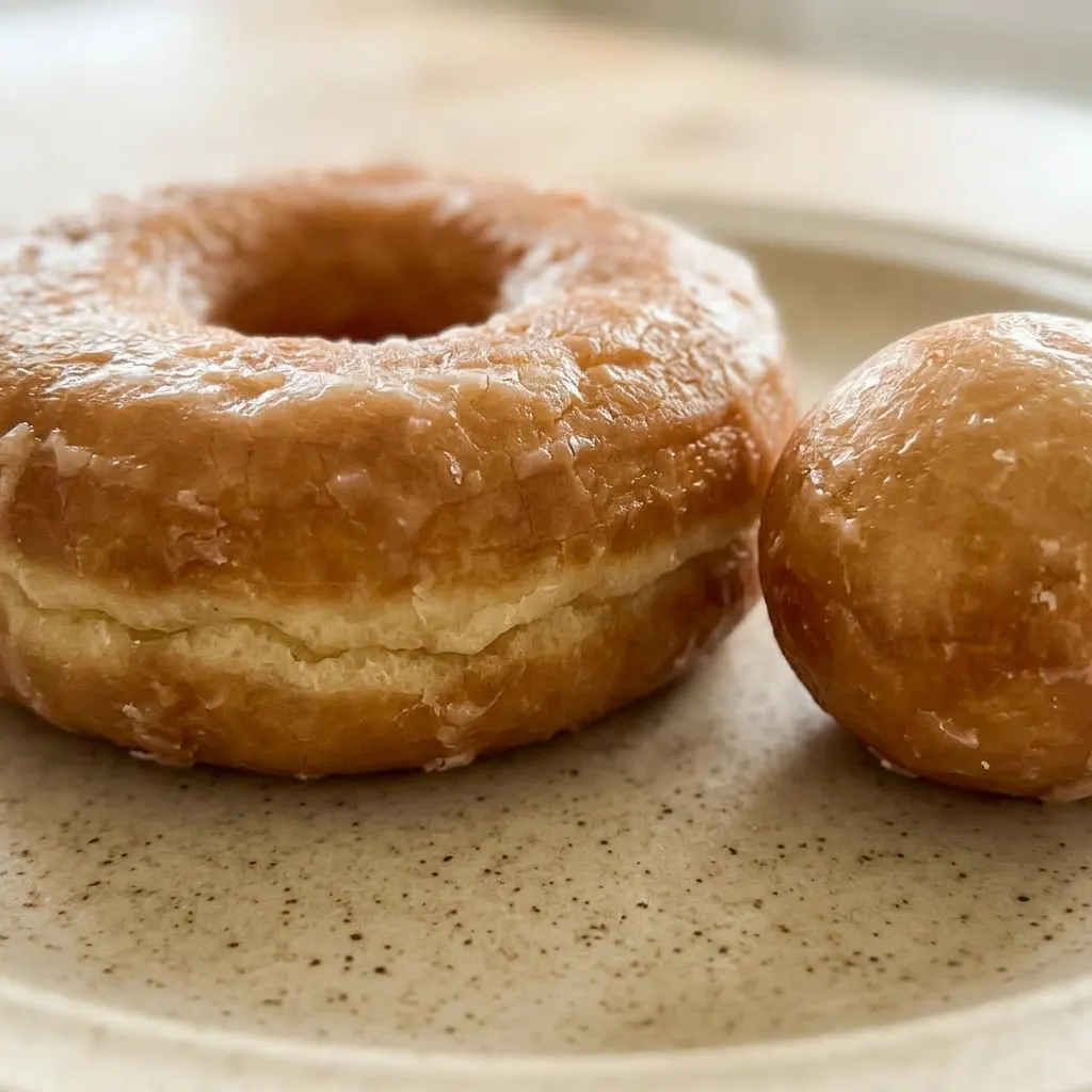 Zoomed in on a donut with a glossy sheen, revealing a pocket of red jam inside the fried dough.