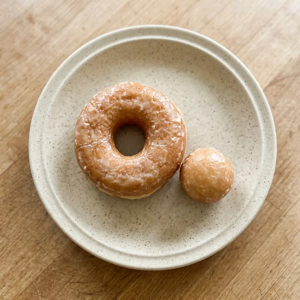 Ready to serve: a stack of two donuts, one cut open to show the jam filling, on a white plate.
