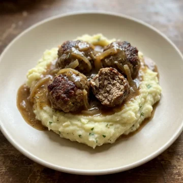 Salisbury Steak Meatballs with Garlic Herb Mashed Potatoes