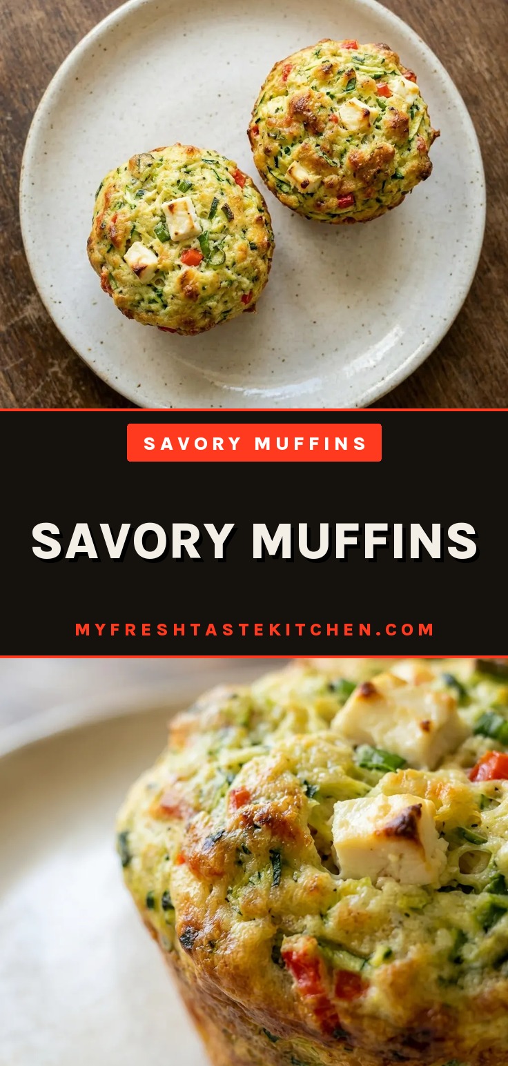Top-down look at a muffin with visible feta, bell pepper, zucchini, scallions, and parsley.
