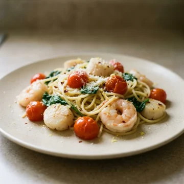 Lemon Garlic Shrimp & Scallop Pasta With Veggies