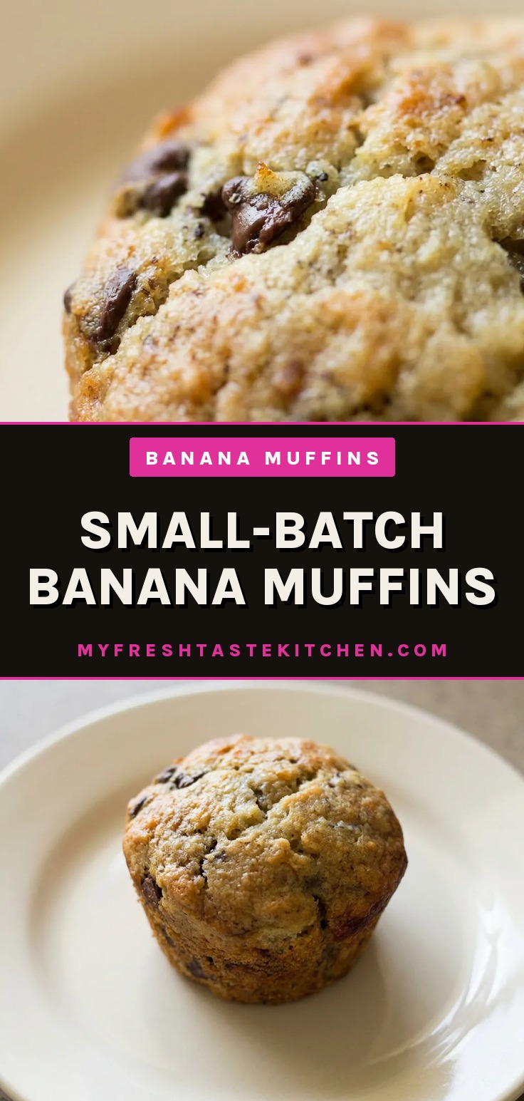 Looking down at three banana muffins with chocolate chips, arranged in a circle.
