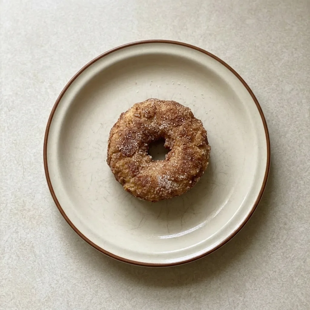 Plated doughnut with cinnamon sugar and a pat of butter on top, next to a small dish of honey.