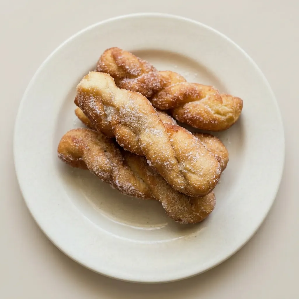 Ready to serve: three glazed donuts with yogurt drizzle and vanilla bean flecks.