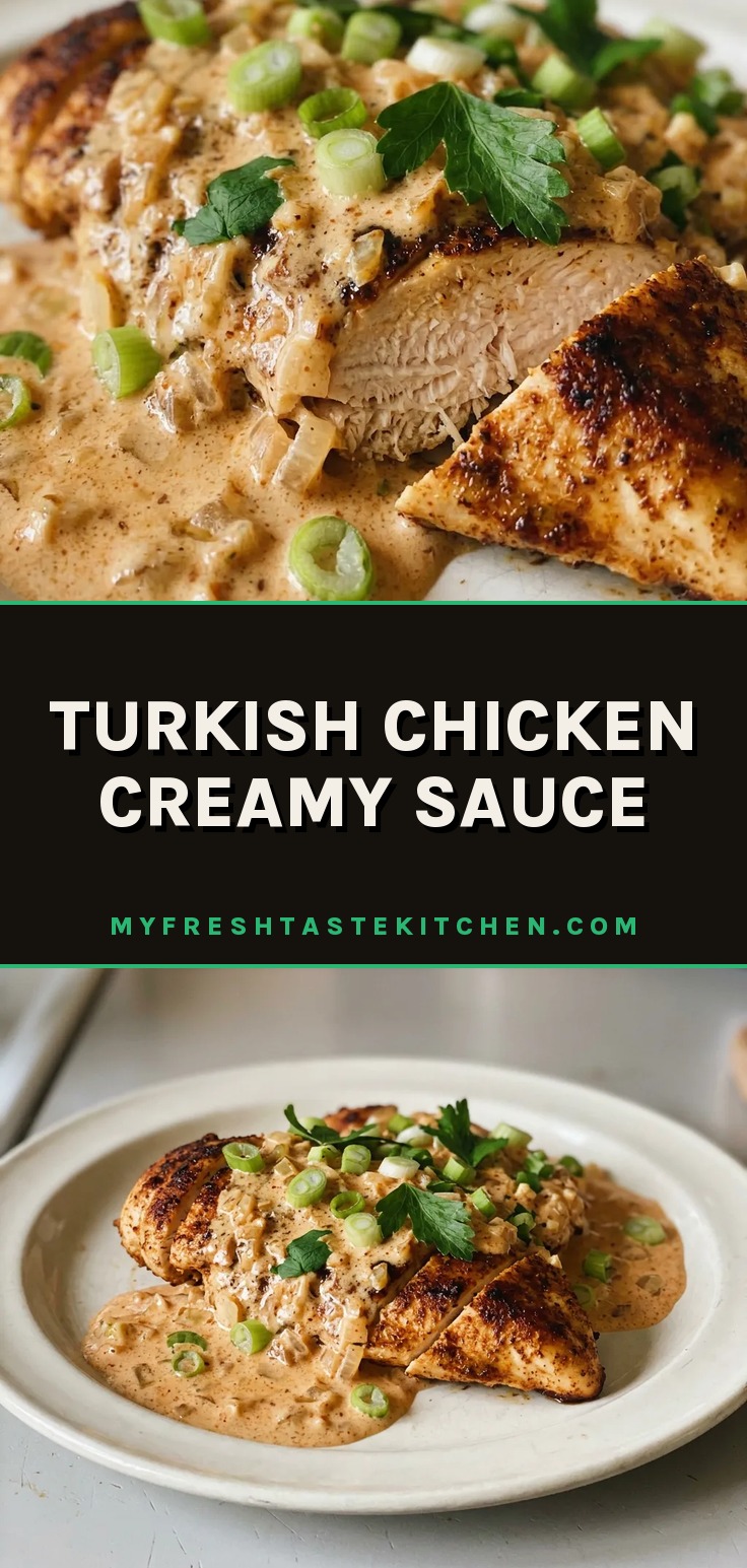 Top-down look at chicken pieces in creamy paprika sauce, with visible cumin and garlic bits.