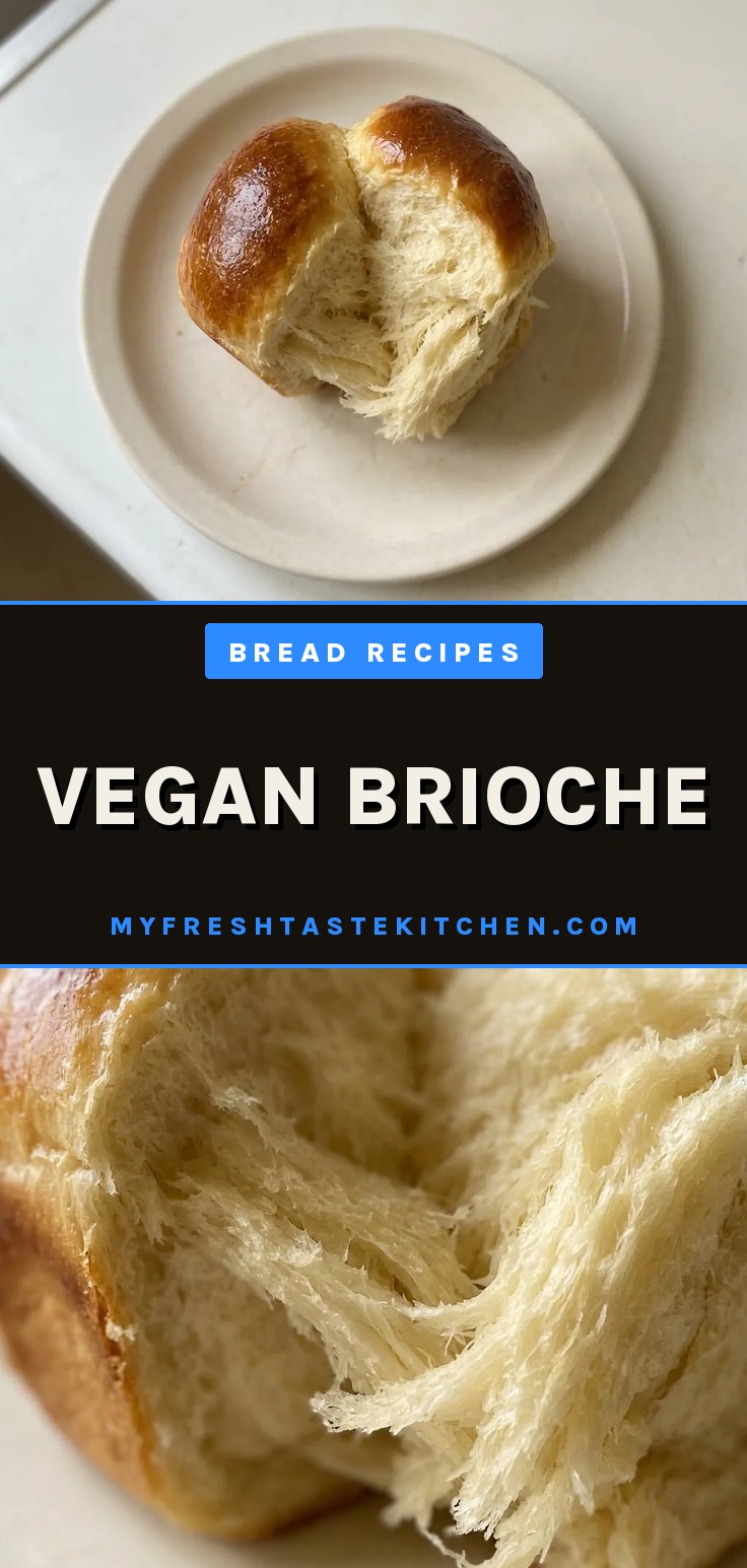 Overhead shot of a golden vegan brioche loaf sliced to reveal a soft crumb, topped with a light sheen of melted vegan butter.