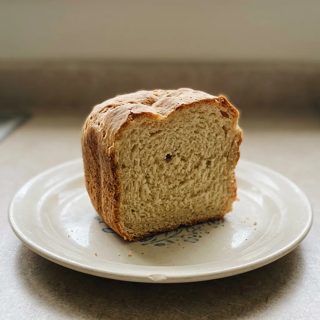 Bird's-eye view of a round loaf with a golden crust and a dusting of flour on top.