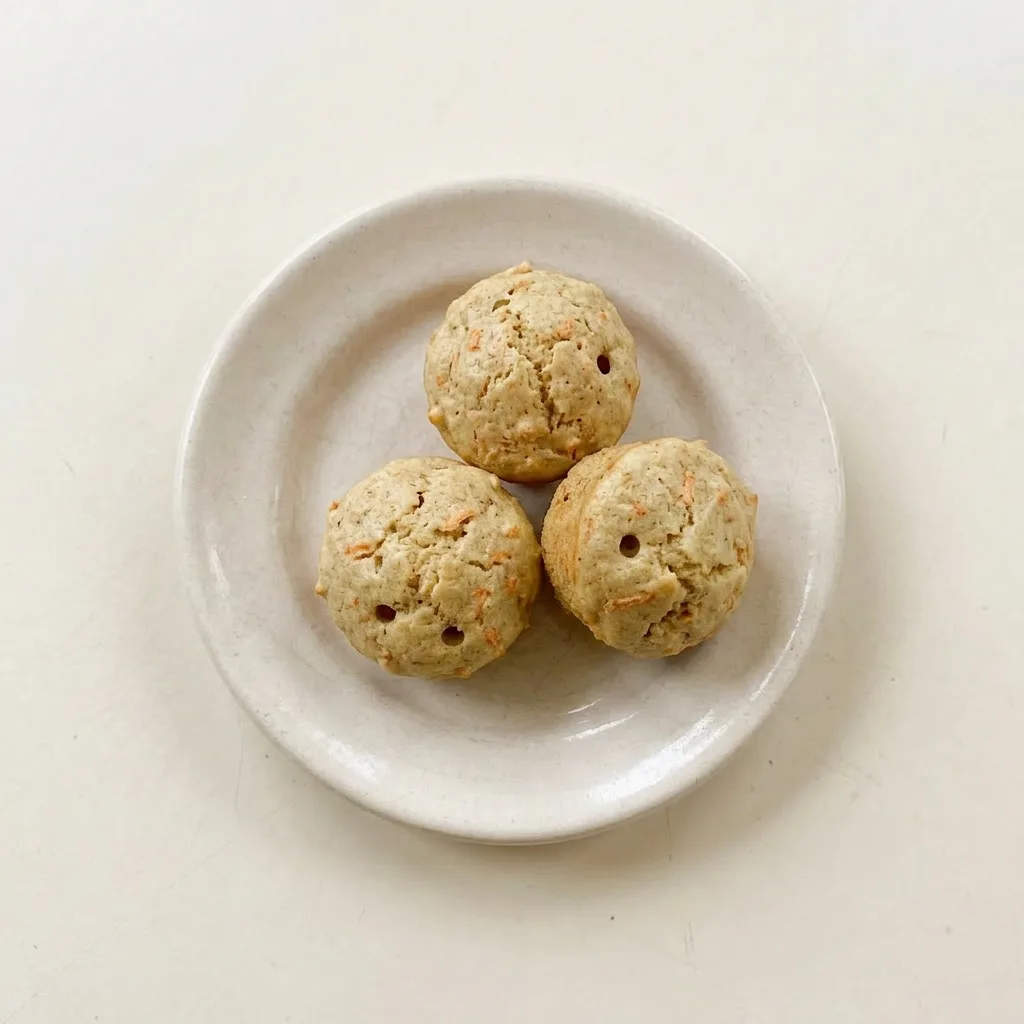 A serving of a muffin with visible apple, banana, and carrot chunks, sprinkled with cinnamon.