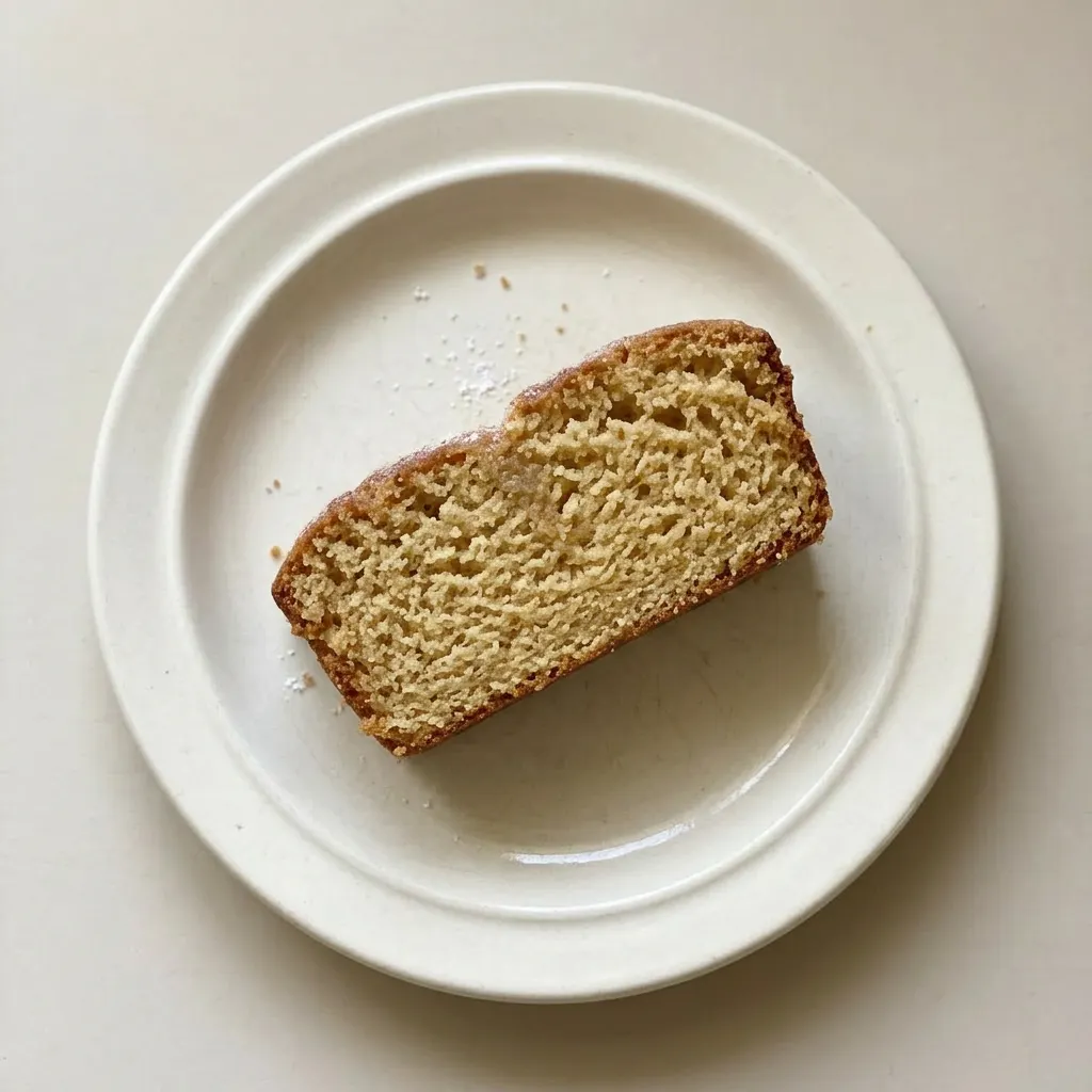 Plated slice of Amish Friendship Bread, topped with a creamy glaze and a light dusting of cinnamon.