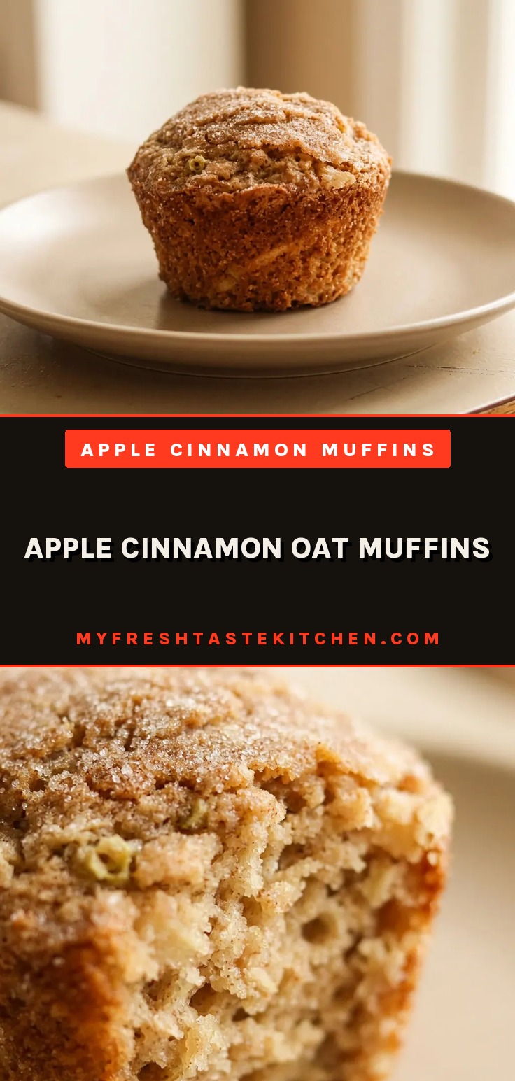 Bird's-eye view of two apple cinnamon oat muffins on a cooling grid, one cut open to show chunky applesauce filling.