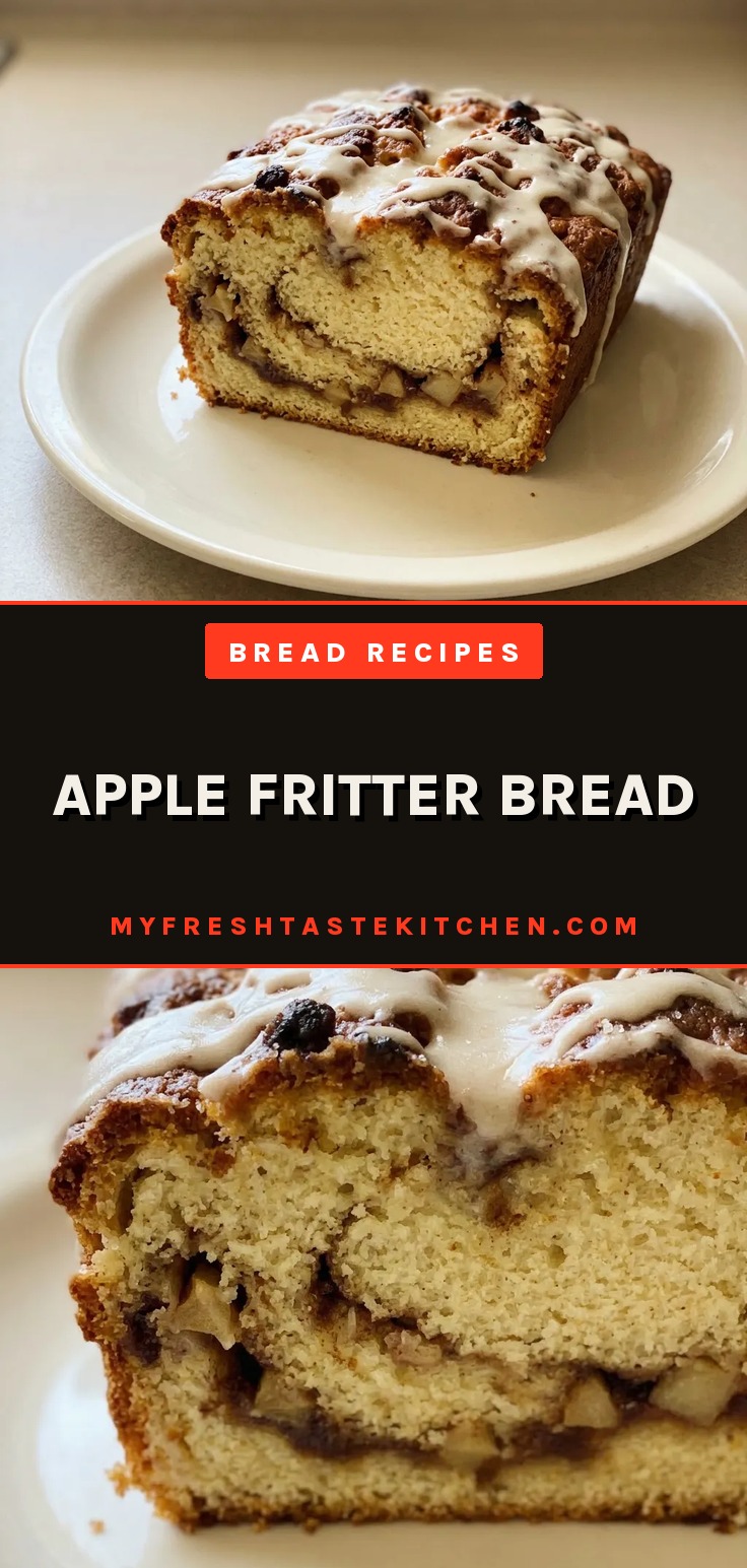 Top-down look at apple fritter bread topped with apple butter glaze and cinnamon powder.