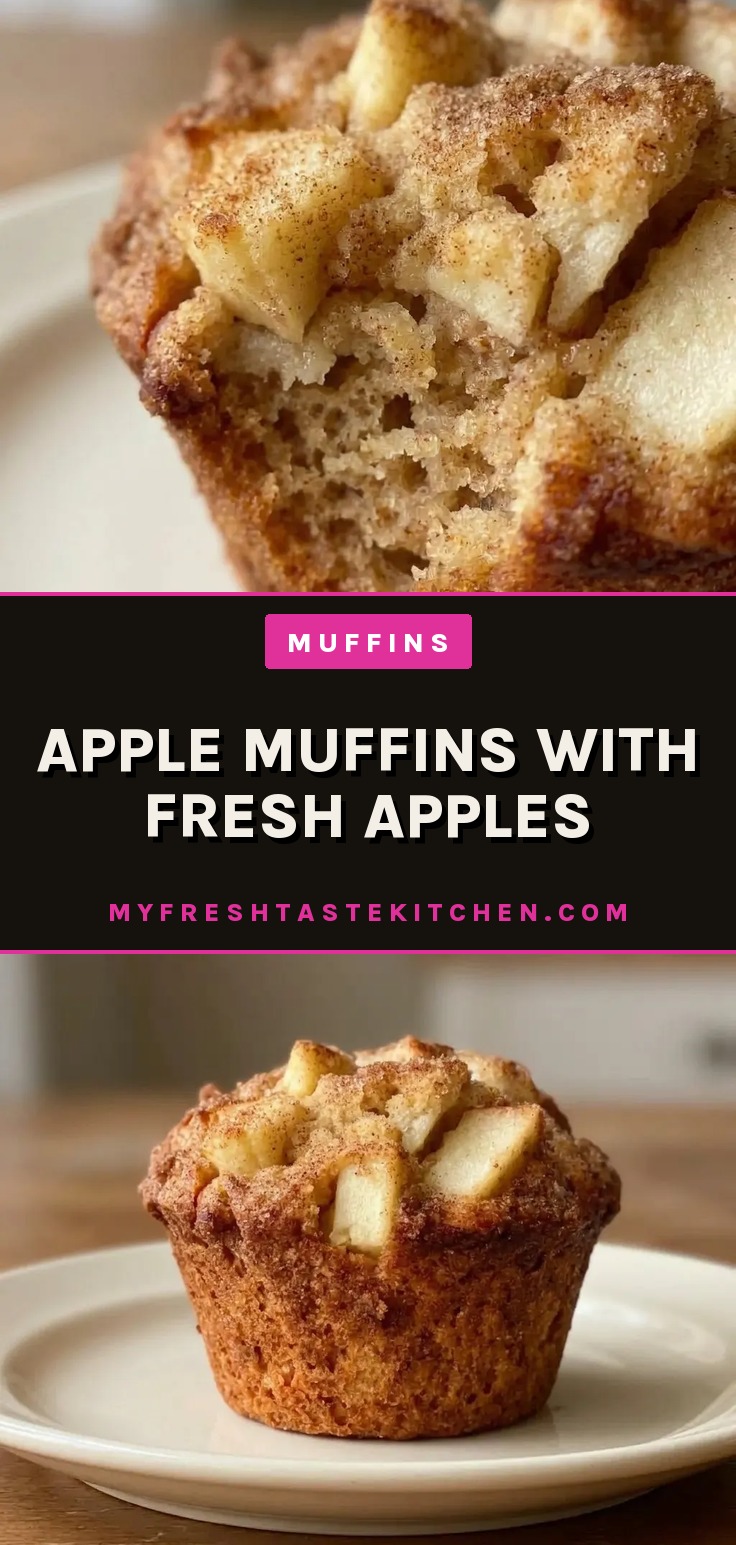 Top-down look at apple muffins with visible cinnamon specks and butter glaze.