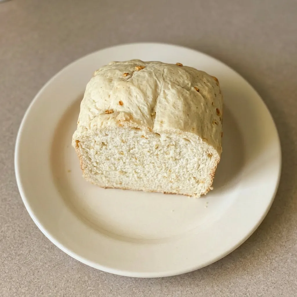 Ready to serve: a whole garlic bread loaf with a crispy crust and visible olive oil gloss, sliced for pulling apart.