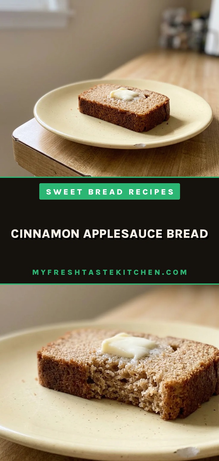 Top-down look at a slice of cinnamon applesauce bread topped with a dollop of Greek yogurt and a sprinkle of nutmeg.