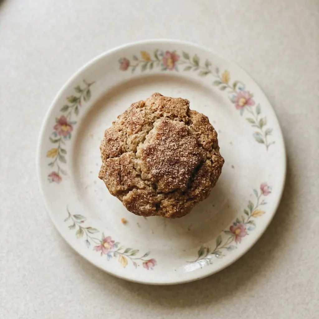 A plate of three cinnamon applesauce muffins, each with a butter pat and cinnamon sprinkle.