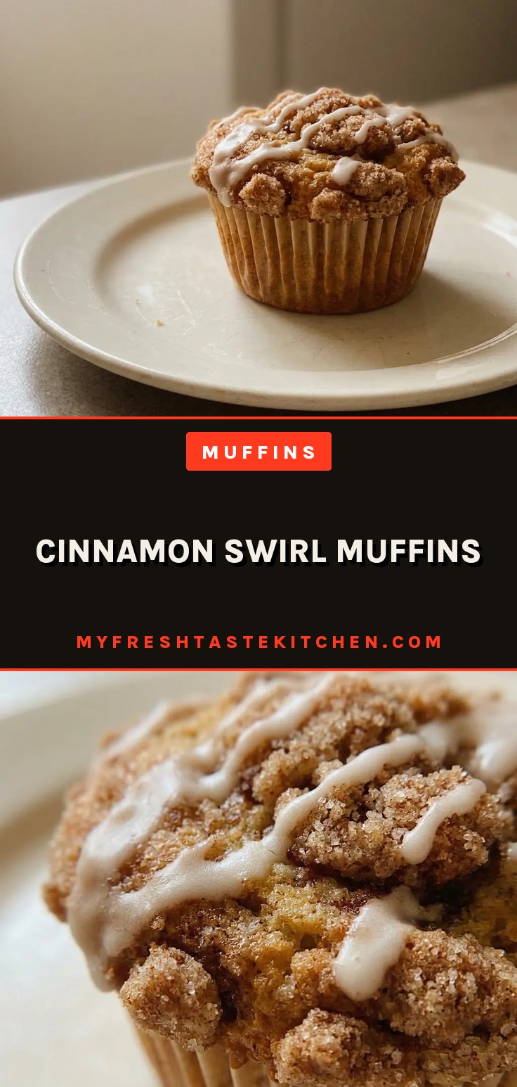 Looking down at three cinnamon swirl muffins with walnut pieces on top, arranged in a triangle.
