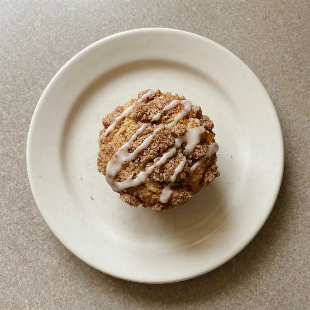 A plate of three muffins with cinnamon swirls and walnut toppings, shot from a low angle.