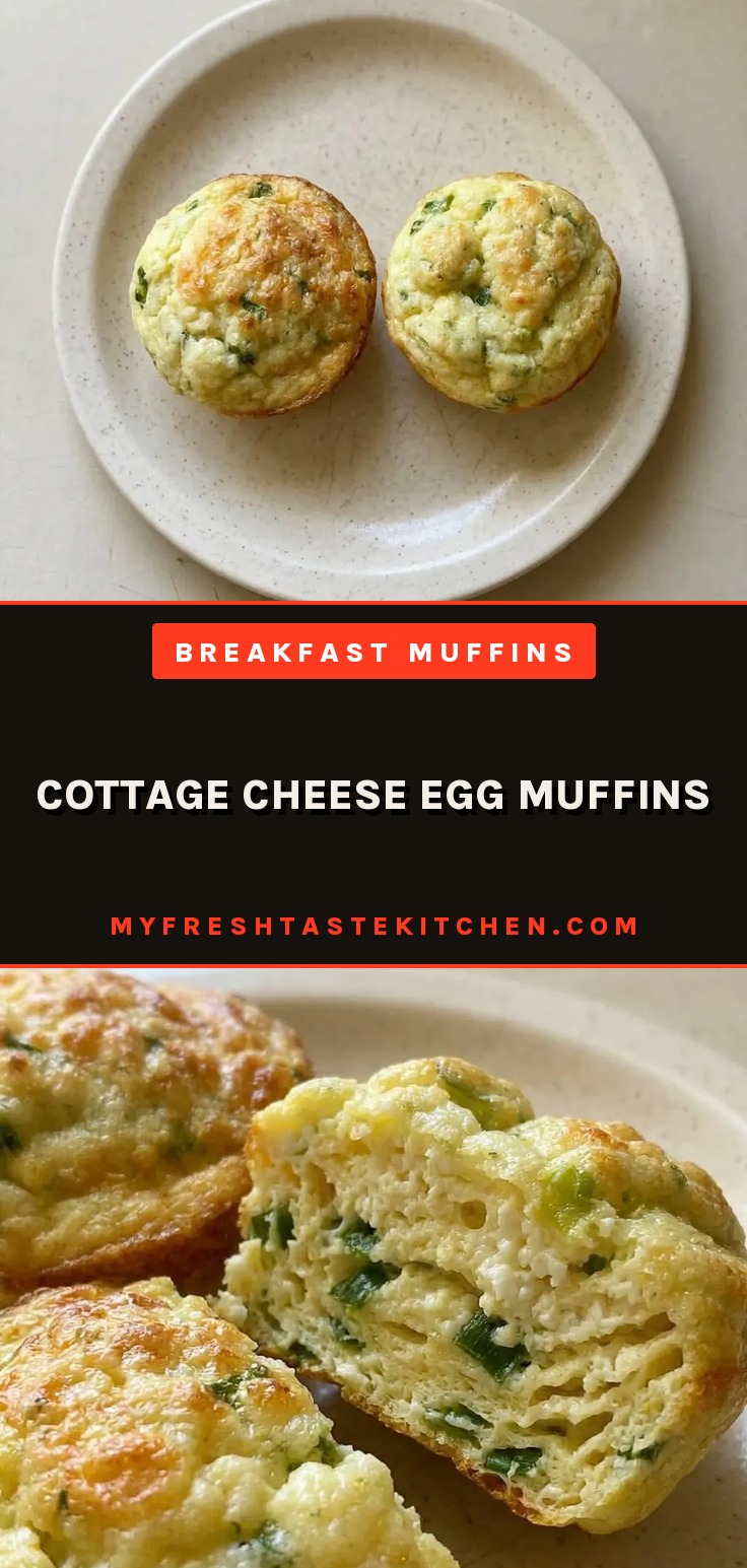 Top-down look at three cottage cheese egg muffins topped with shredded cheddar and sliced scallions.