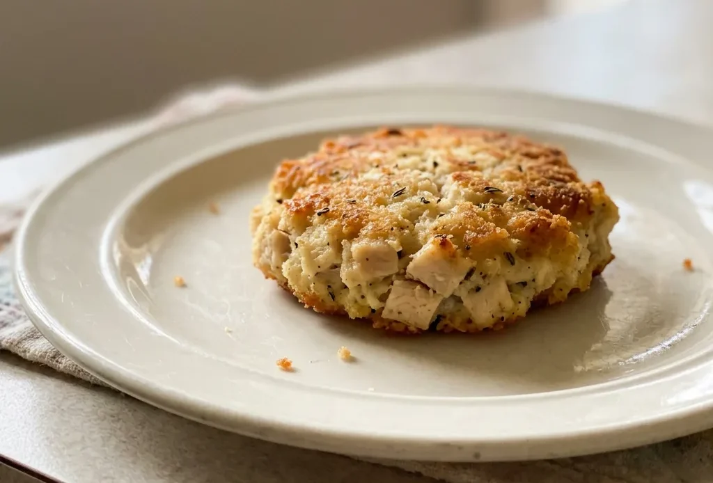 Looking down at round golden-brown fritters with crispy edges, some topped with parsley.