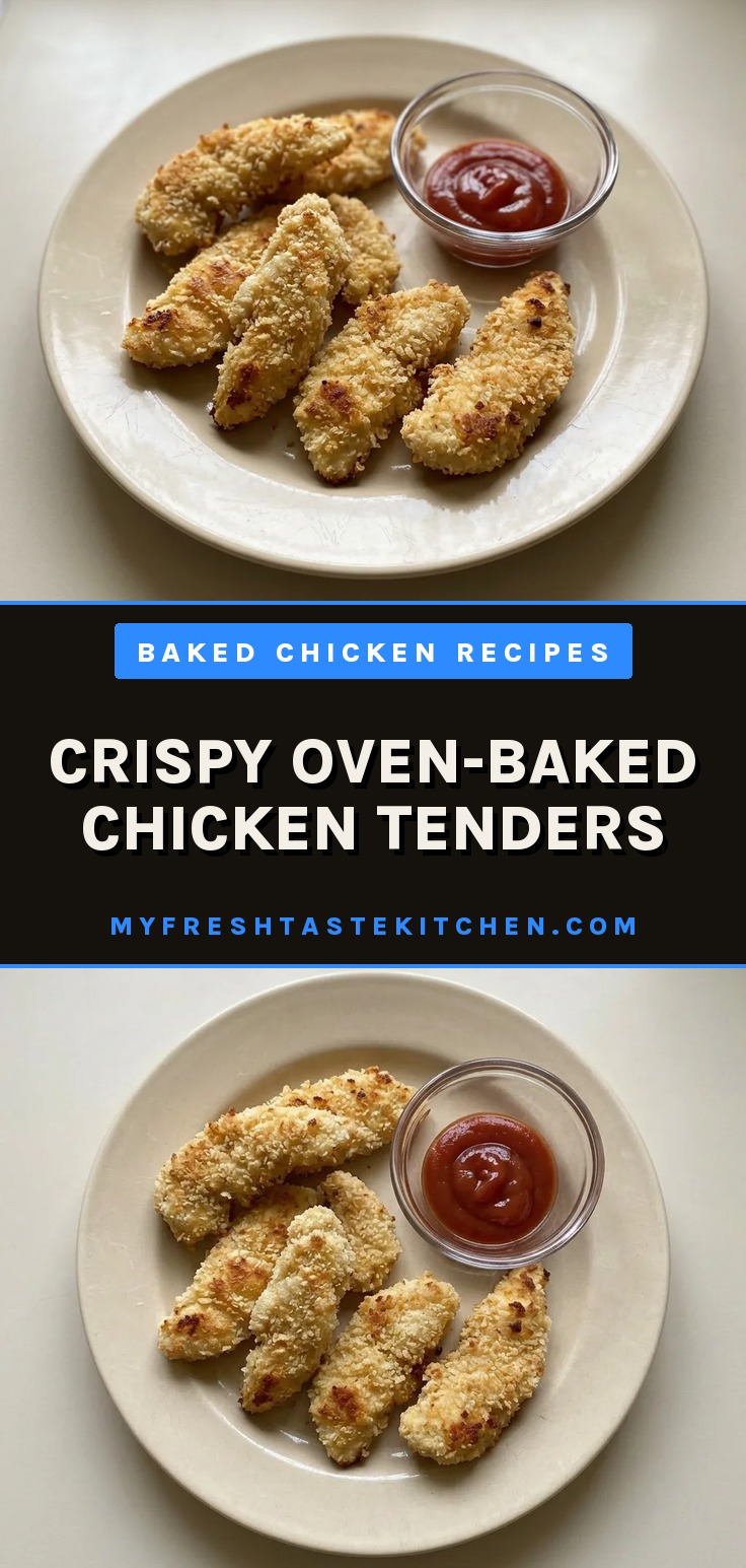 Looking down at golden breaded chicken tenders with Parmesan specks, arranged on a plate.