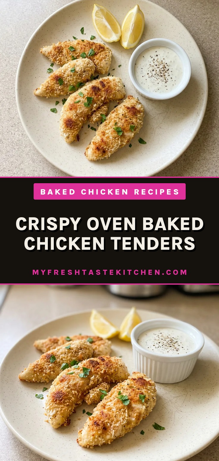 Top-down look at crispy golden chicken tenders arranged in a row, coated in breadcrumbs with visible flecks of paprika and garlic powder.