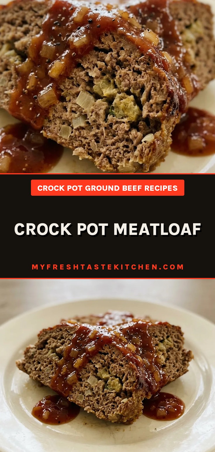 Overhead shot of a round meatloaf slice topped with ketchup glaze and brown sugar, with stuffing mix visible.