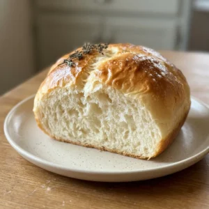 Looking down at a round loaf of bread with a golden brown crust, scored on top.