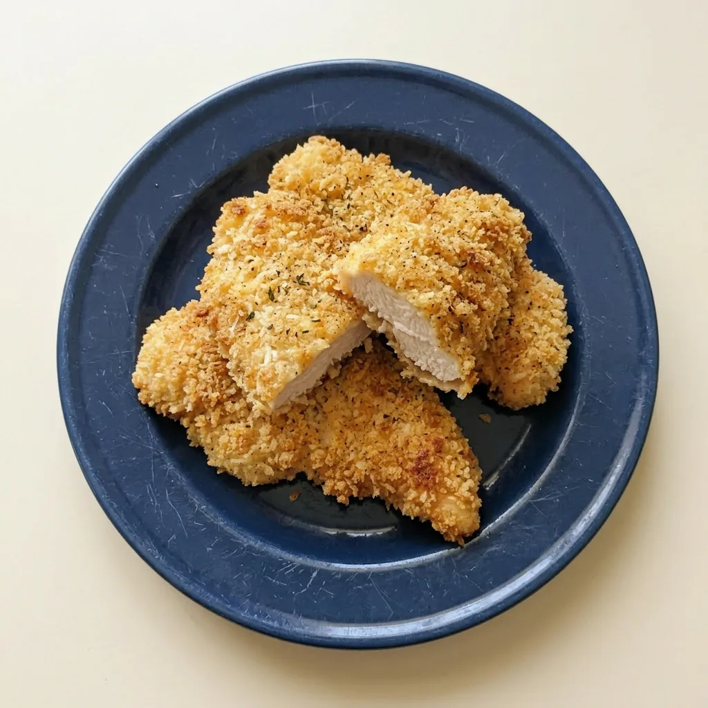 A serving of three chicken tenders on a plate, dusted with parsley and accompanied by dipping sauce.