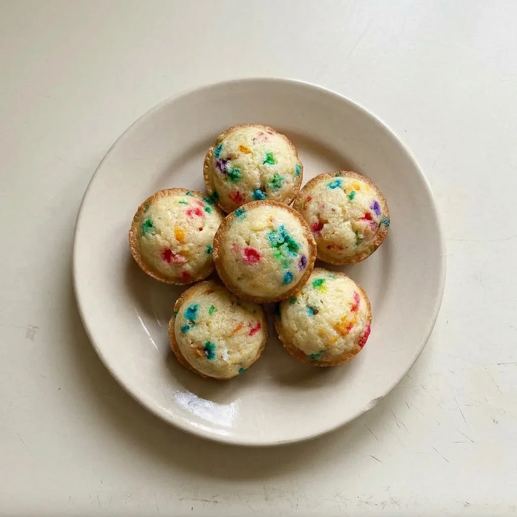 Plated mini muffins with visible sprinkles and a soft crumb structure.