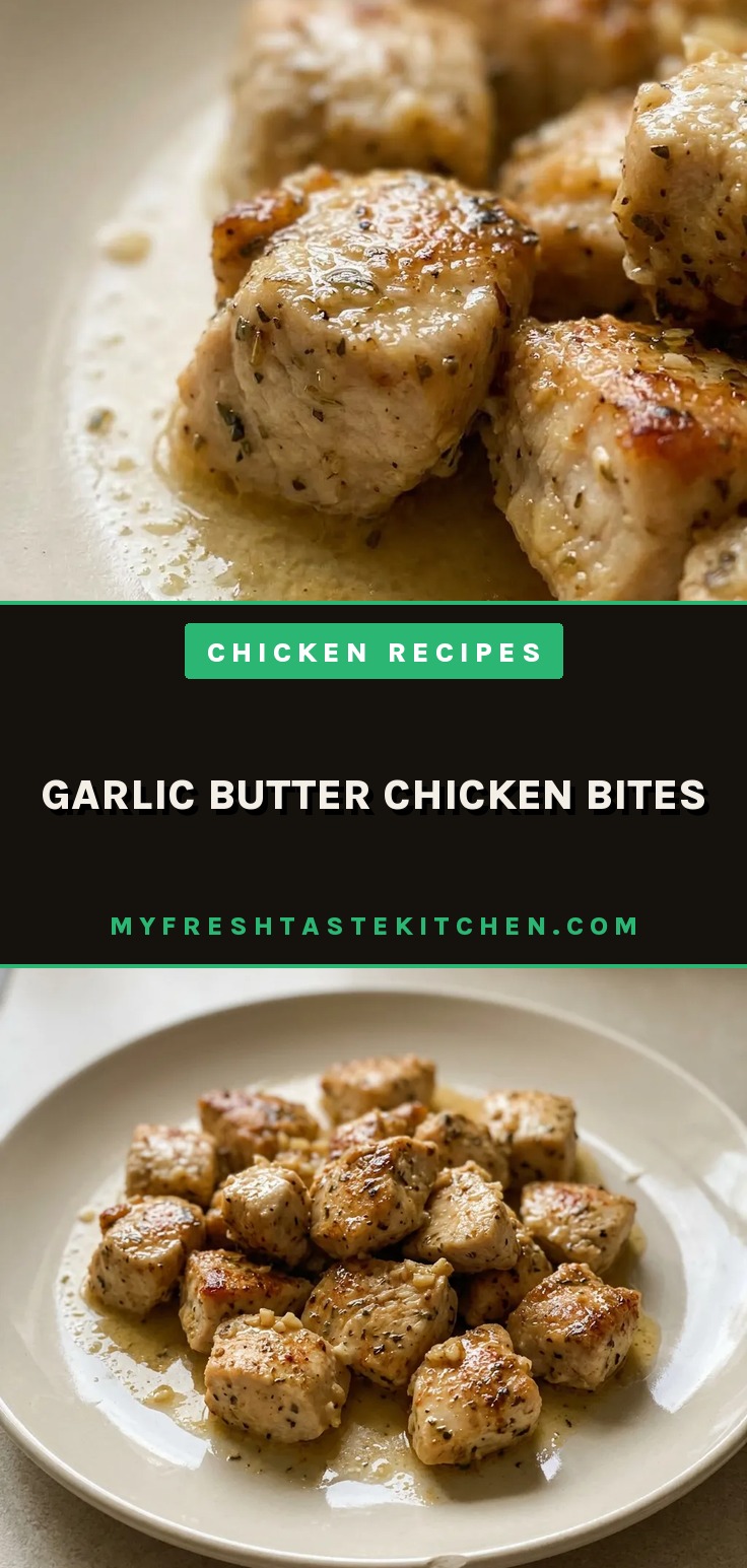 Top-down look at golden chicken bites scattered with garlic cloves and a sprinkle of smoked paprika.