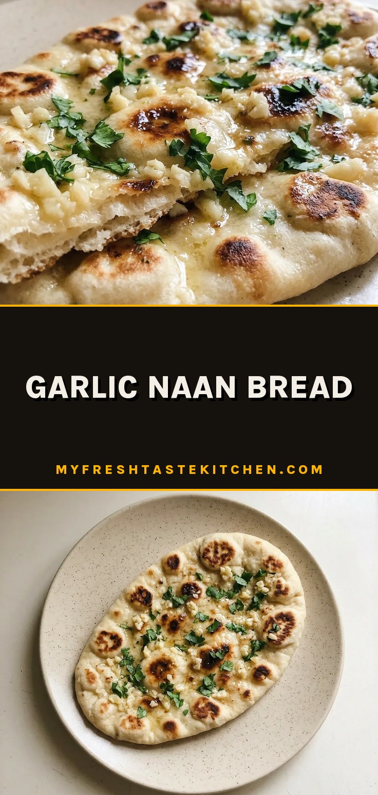 Top-down look at three round garlic naan breads topped with butter and cilantro.