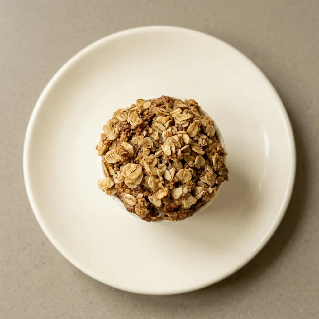 A serving of three banana oatmeal muffins on a napkin, each with a banana slice on top.
