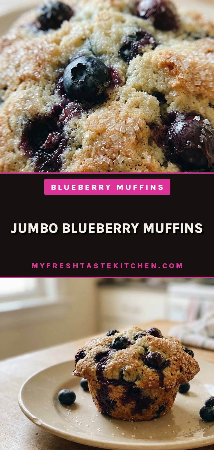 Top-down look at a blueberry muffin with a golden dome, scattered blueberries, and sanding sugar crystals.