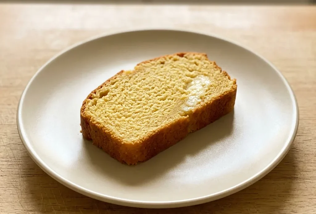 Looking down at a round golden loaf topped with sesame seeds and a pat of butter.