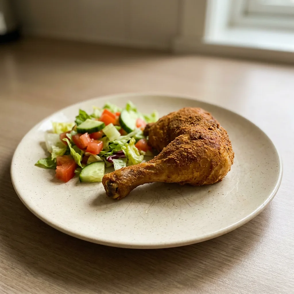 Looking down at a whole roast chicken with crispy golden skin, sprinkled with visible herbs and spices including paprika, thyme, and basil.
