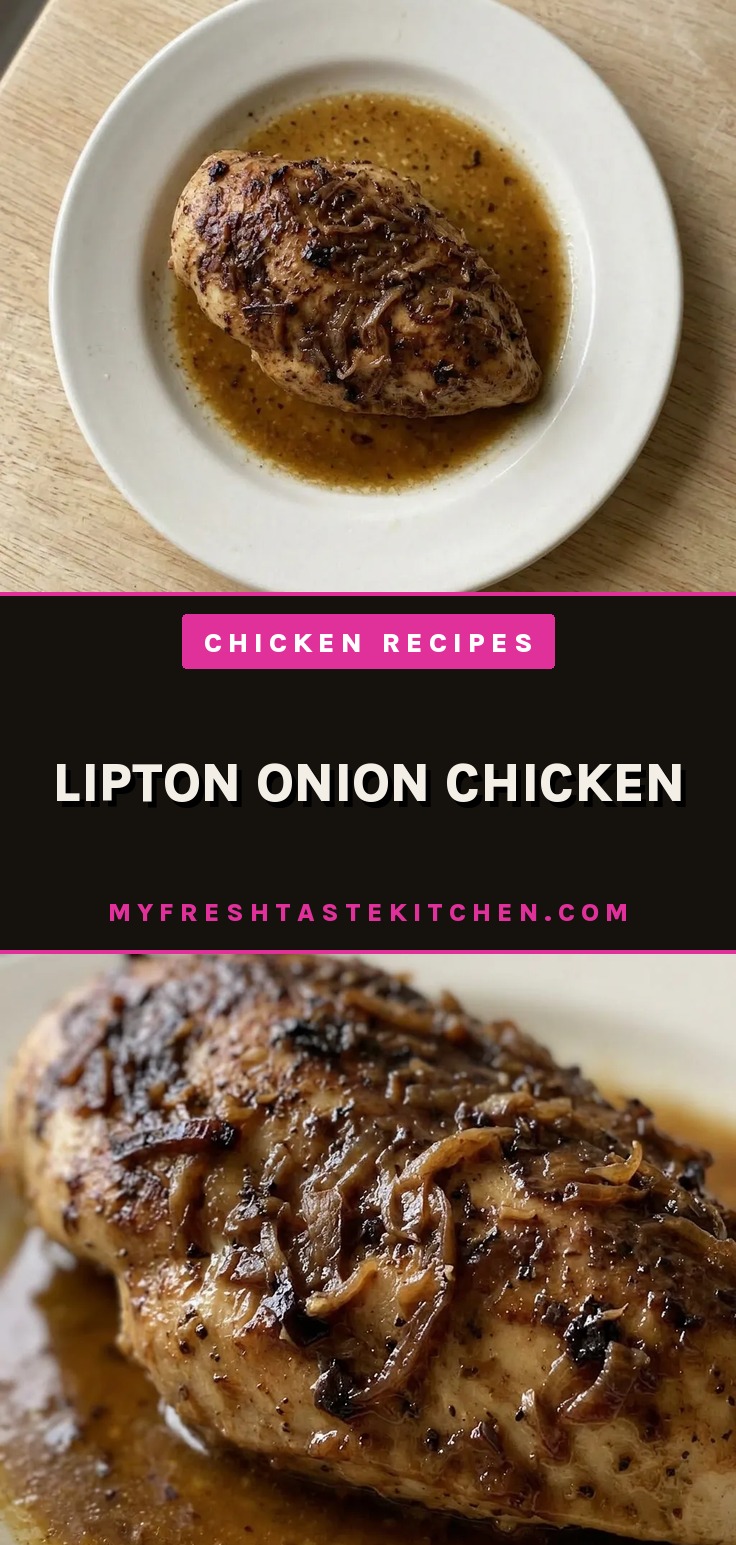 Looking down at a rectangular dish of chicken pieces coated in a dark brown sauce with visible onion flakes.