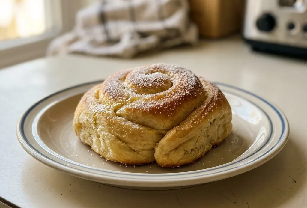 Overhead shot of a round loaf topped with butter pats and vanilla specks.