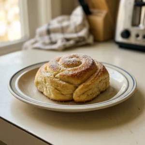 Overhead shot of a round loaf topped with butter pats and vanilla specks.