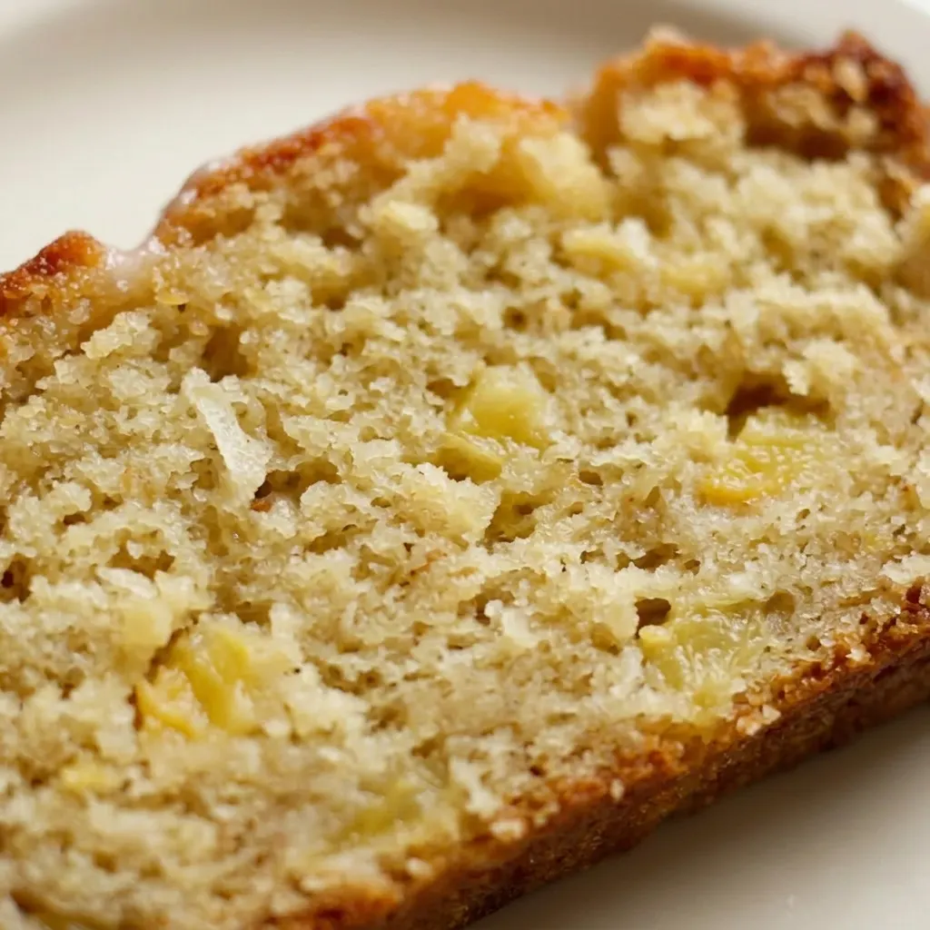 Macro detail of a pineapple bread slice showing crumb texture and a glazed pineapple chunk.